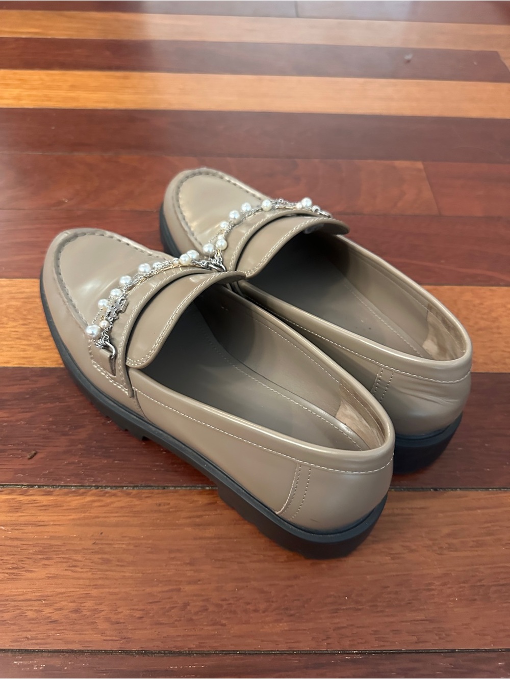 Tory Burch Taupe Pearl-Embellished Loafers